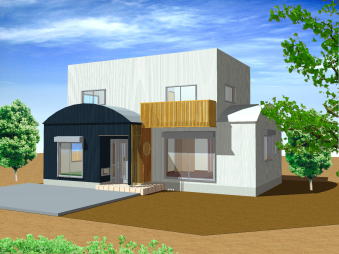 一階の屋根を丸くした特徴的な外観